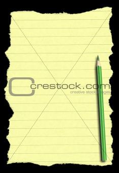 paper and pencil isolated on deep black background