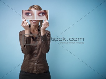 businesswoman with big squint-eyes