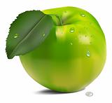 fresh green apple with green leaf