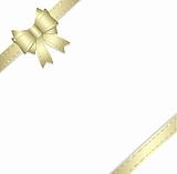 Golden gift ribbon and bow isolated on white