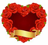 Vector red Rose Frame in the shape of heart