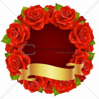 Vector red Rose Frame in the shape of round