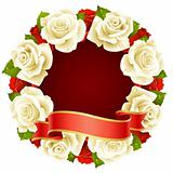 Vector white Rose Frame in the shape of round