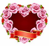 Vector pink Rose Frame in the shape of heart
