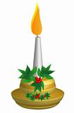 Gold Christmas Candlestick with Sprig of European holly,3d