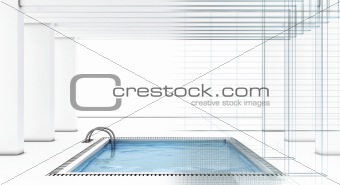 Luxury swimming pool with wire-frame