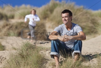 Man & Boy, Father and Son Having Fun At Beach