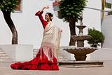 Traditional Woman Spanish Flamenco Dancer In Red Dress