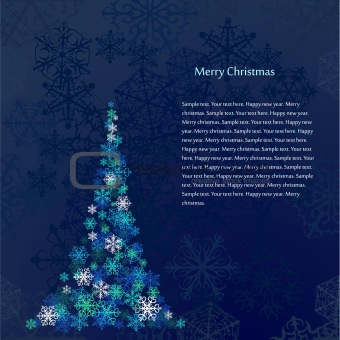 Christmas Tree With Snowflakes On Blue Background
