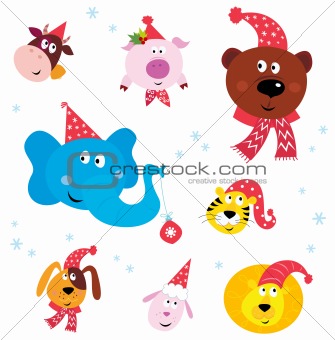 Christmas Party Animals with Santa hats