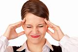 Young business woman has strong migraine