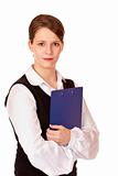 Self confident businesswoman with clipboard