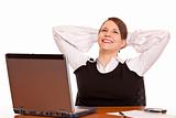 Young happy business woman relax in office