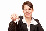 Smiling woman gives over house key