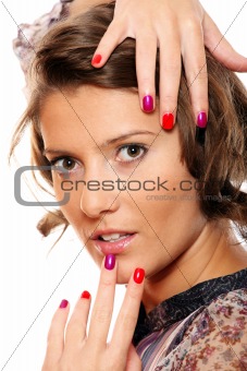 Trendy woman with colorful nails
