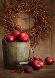 Wood bucket of apples for the holidays
