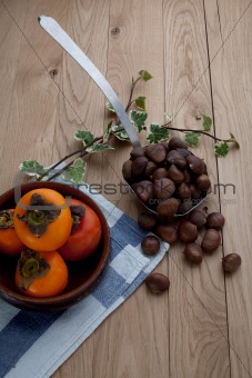 Persimmons and chestnuts portrait