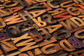 alphabet abstract in vintage printing blocks