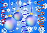 Three blue christmas-balls on snow background