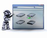 robot with computer window and drive icons