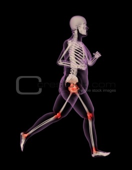 Overweight female medical skeleton running