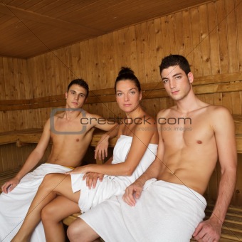 Sauna spa therapy young beautiful people group