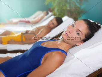spa relax room hammock row beautiful girl
