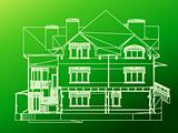 House facade. Vector green illustration