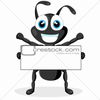 cute little black ant with blank sign