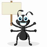 cute little black ant with wood sign