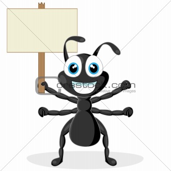 cute little black ant with wood sign