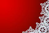 Red Background with Snowflakes in Border. Space for Text