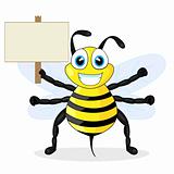 cute bee holding wood sign