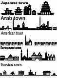 Detailed vector skylines of different towns