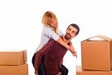 Young Couple on Moving - Man Piggybacking Woman