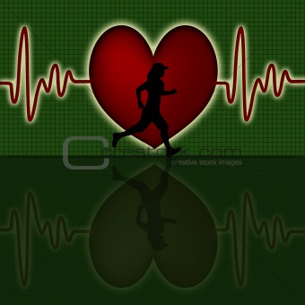 Female Runner Silhouette with Red Heart Beat Graph