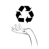 caring hand with recycle icon