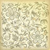 abstract beige background with cracked floral ornament