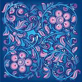 abstract blue background with pink floral ornament