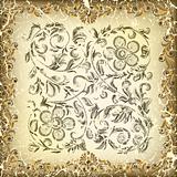 abstract cracked beige background with floral ornament