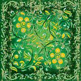 abstract cracked floral ornament on green background 