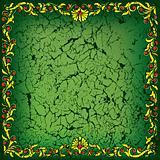 abstract cracked green background with floral ornament