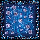 abstract dark background with blue floral ornament
