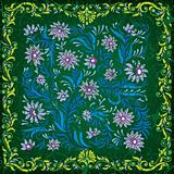 abstract green cracked background with blue floral ornament