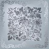 abstract silver floral ornament on grey background