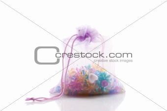 colored beads in a lavender bag