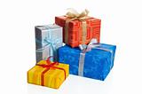 Multi-coloured boxes with gifts, it is isolated on white