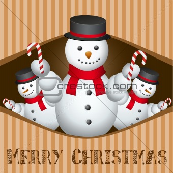 merry christmas card with snow man