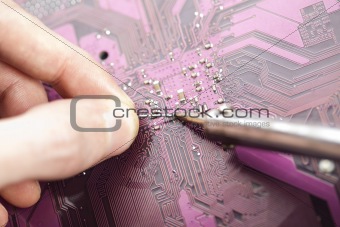 A close up of a computer circuit.