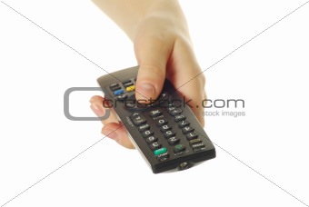 remote control in hand